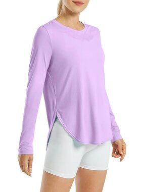 Women's Purple UPF 50+ UV Shirt Long Sleeve Workout Yoga Sun Top Quick Dry Gym